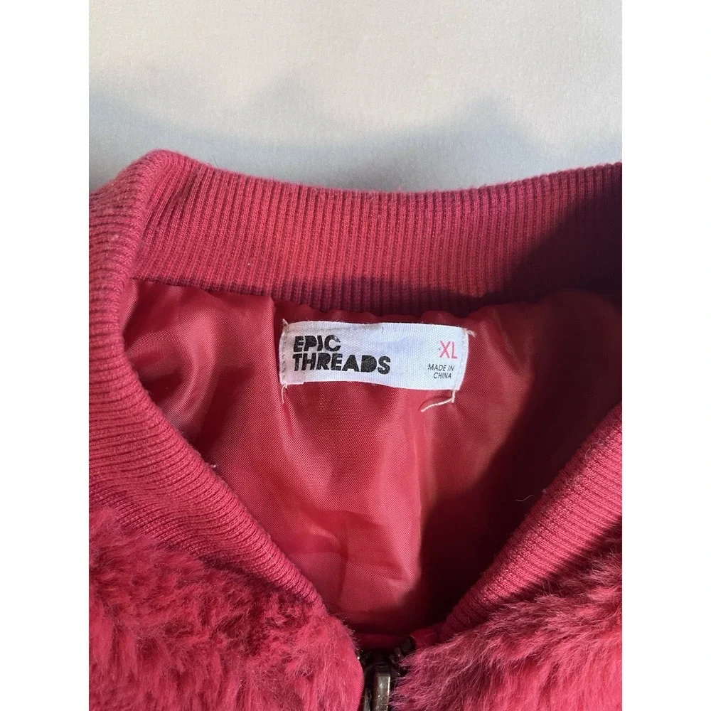 Epic Threads Girls Pink/Res Faux Fur Bomber Jacket Full Zip Lined XL 14/16